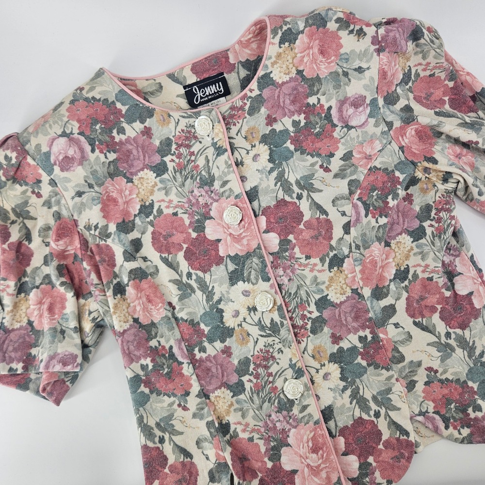 Jenny Vintage Women Large Floral Button Up Top Puff Sleeve Grandmacore